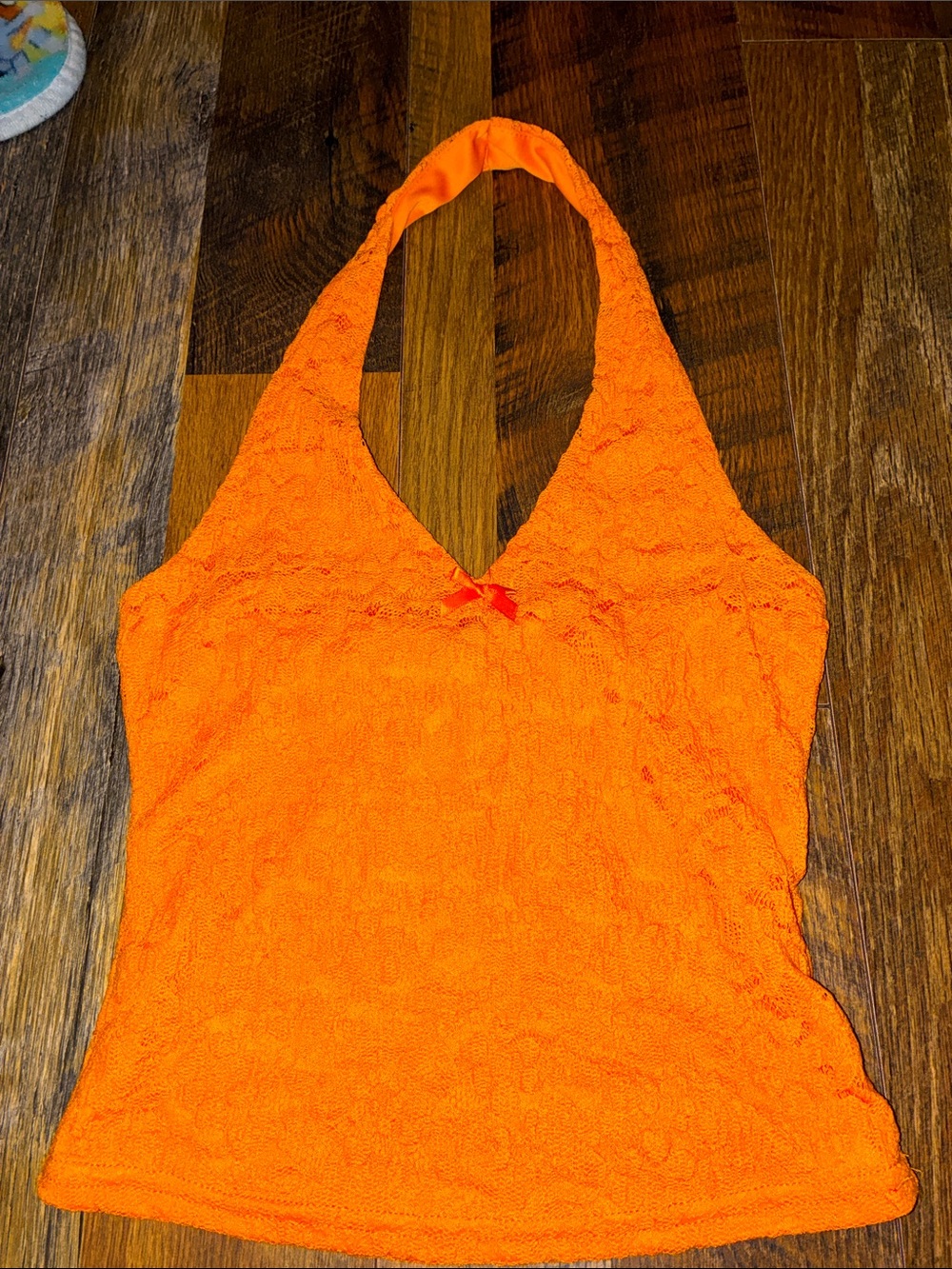 Orange Lace Halter Crop Top